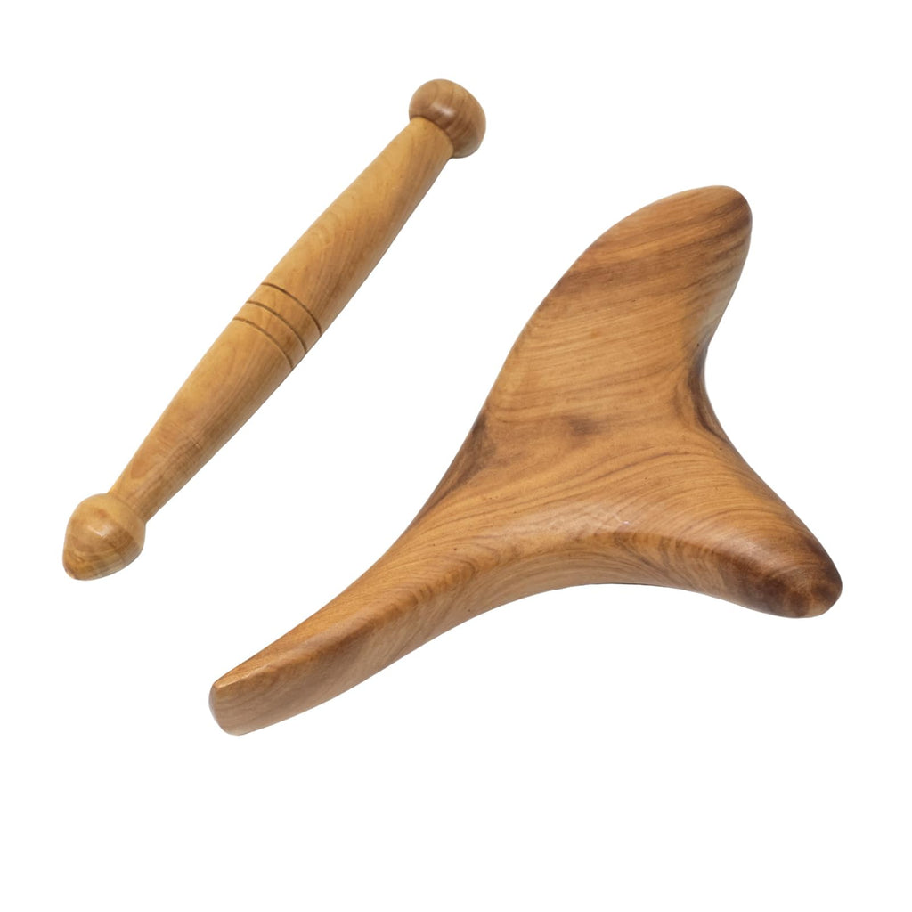 Wood body massage tools in use – relieves tension and boosts circulation – Lumira Beauty Co.
