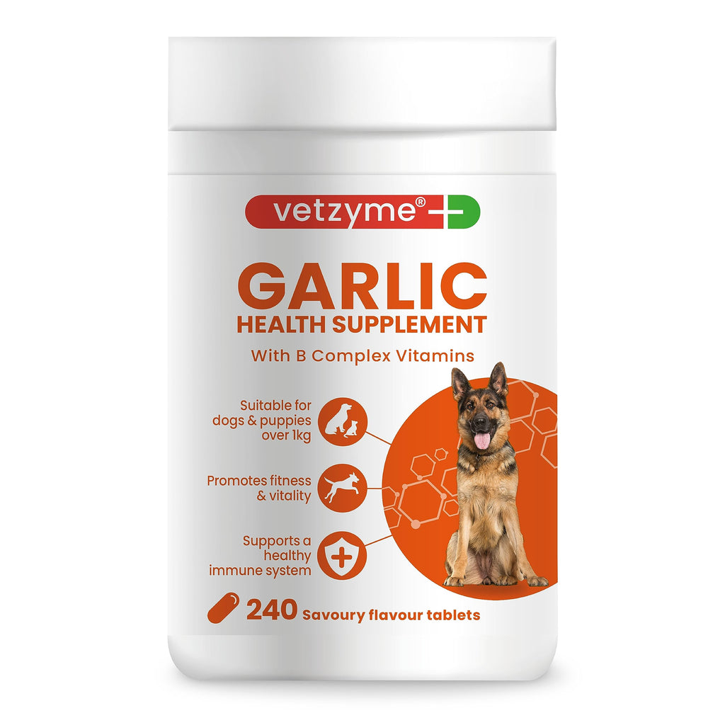 Vetzyme Garlic Health Supplement Tablets for Dogs Healthy Heart Vitality for Dogs 240 Tablets