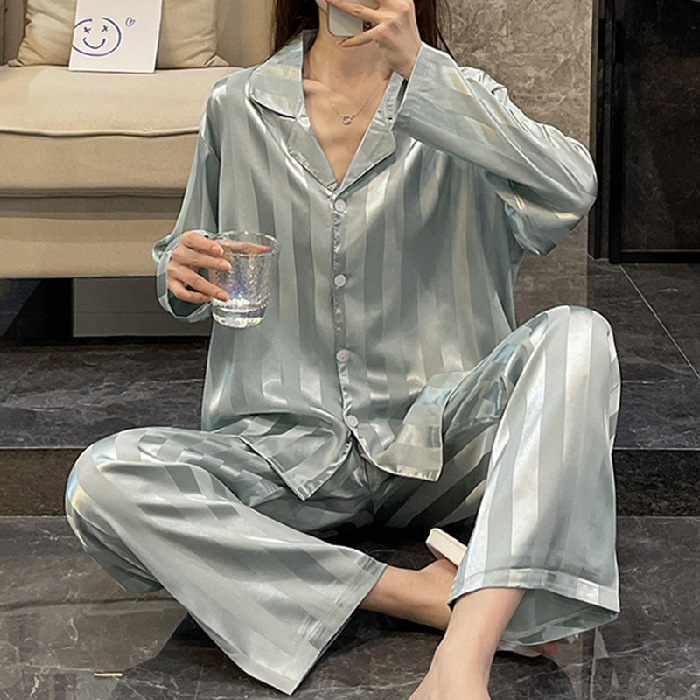 Soft Life Pajama Set in sage green – breathable satin sleepwear – Lumira Beauty Co.